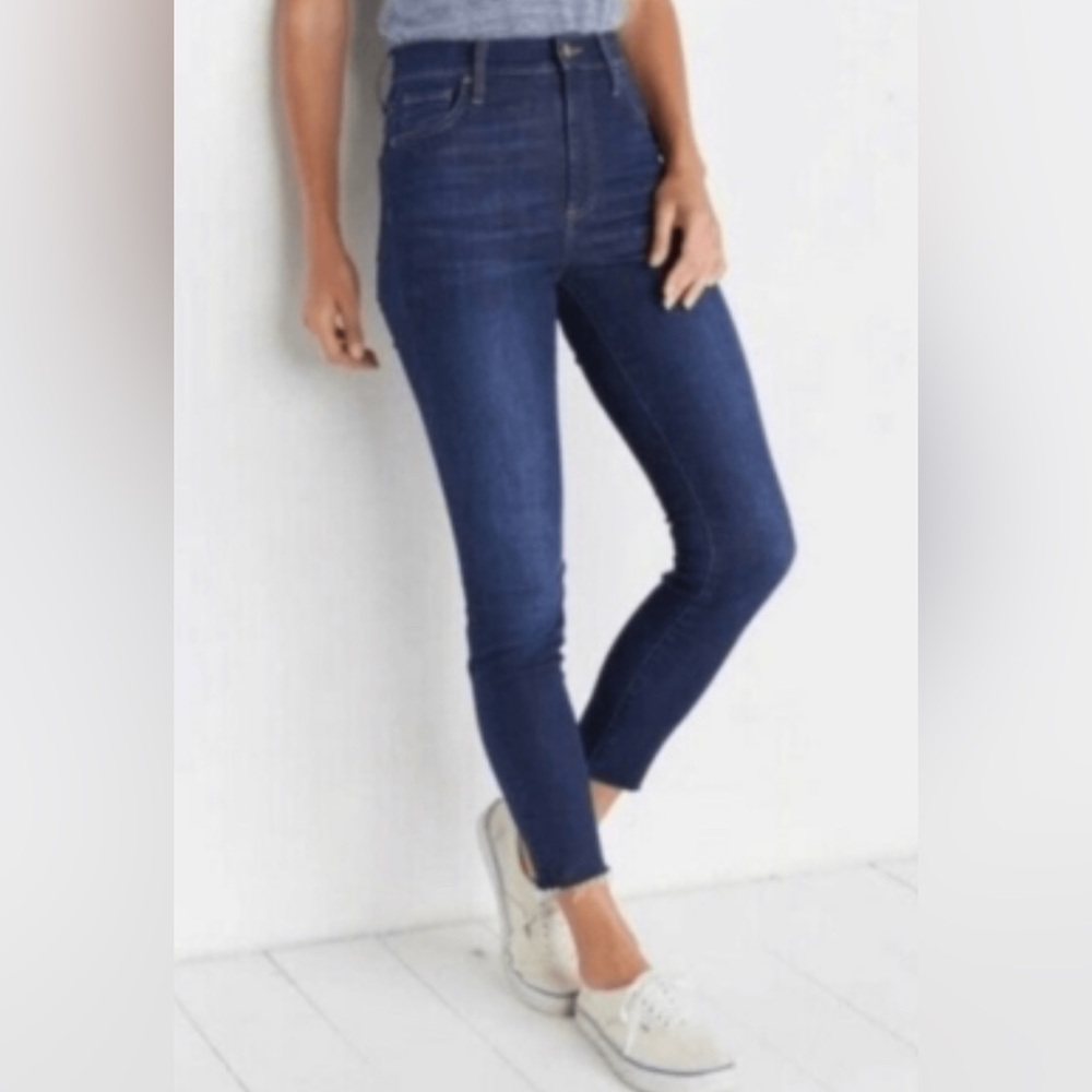 MARINE LAYER High Skinny Dark Wash Raw Hem Cropped Denim Jeans Size 26  27x26